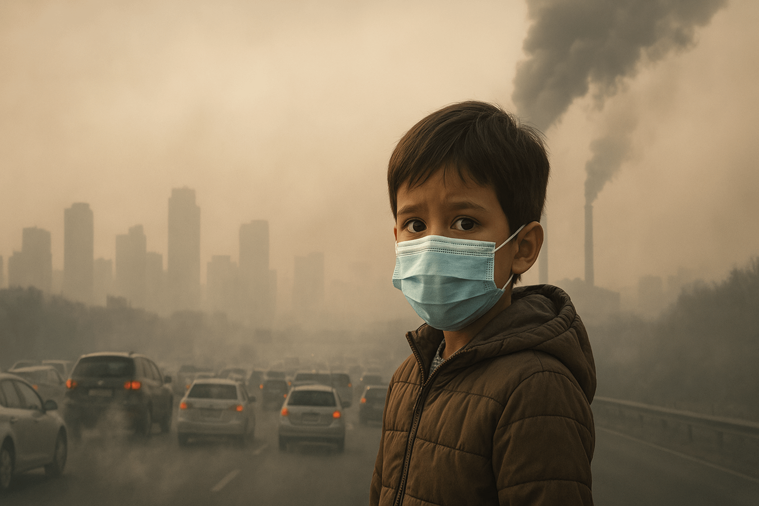 চহৰৰ যান আৰু কাৰখানাৰ ধোঁৱাৰ ফলত হোৱা বায়ু দূষণ