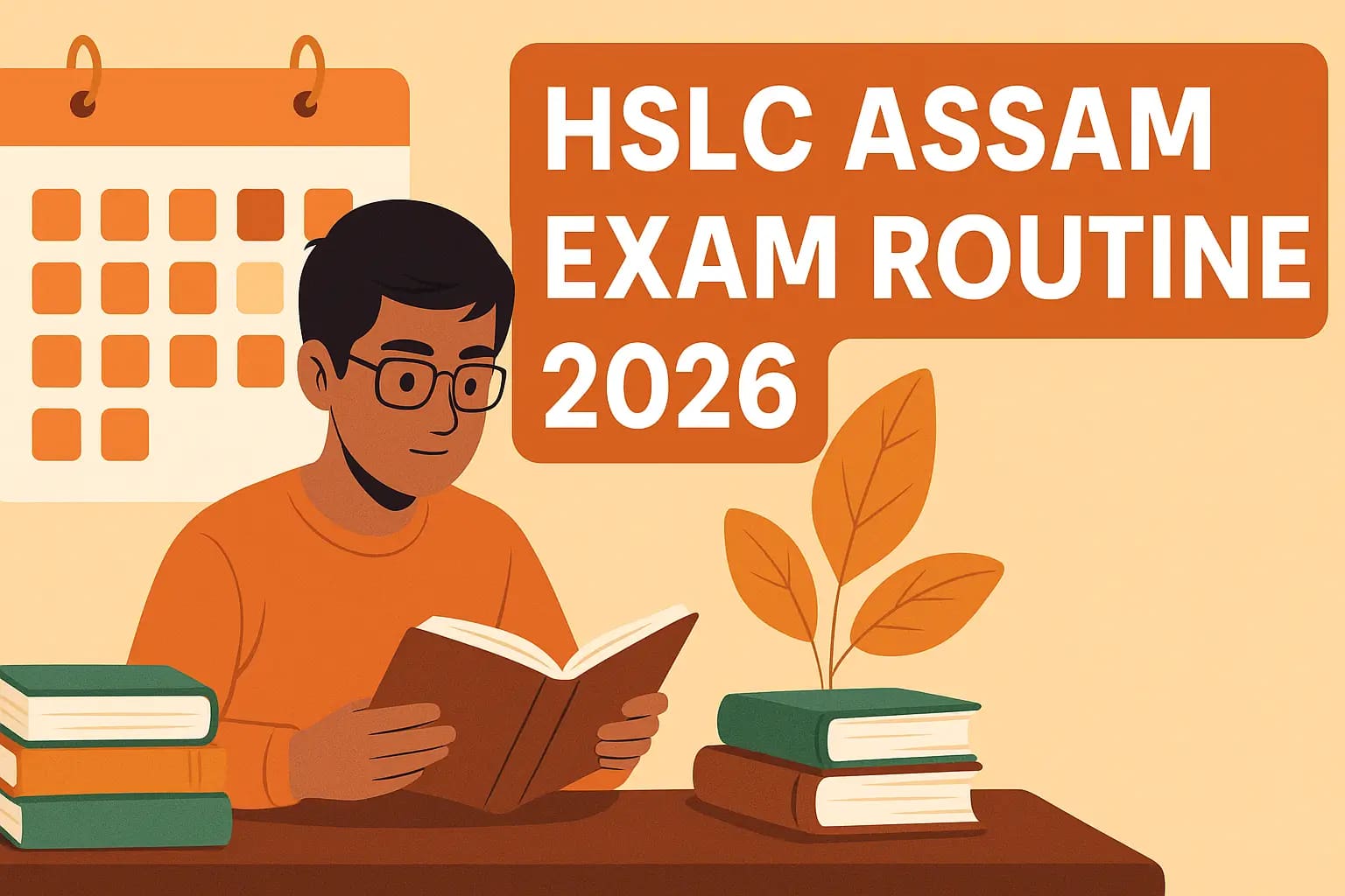 HSLC Assam Exam Routine 2026 student reading books illustration